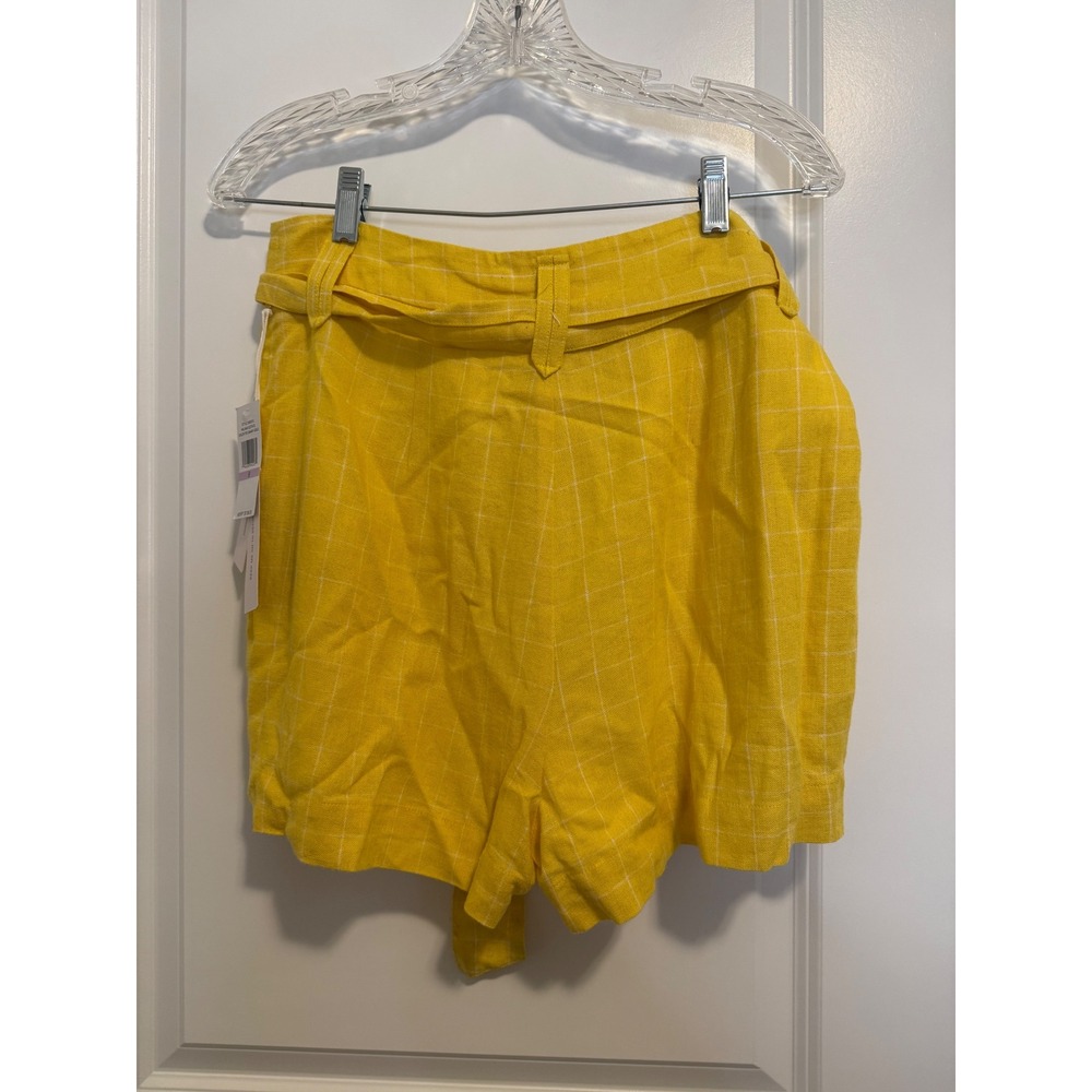 Court & Rowe Shorts‎ Womens 6 Yellow New Plaid Linen Blend Belted Preppy Summer